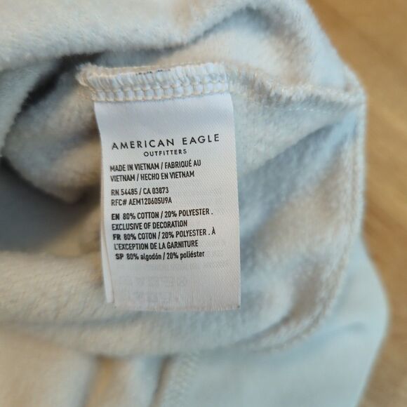 American Eagle Hoodie Sweatshirt Mens Small Blue Cream Spell Out Logo VTG Y2K - Picture 7 of 9